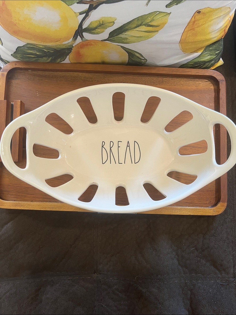 Rae Dunn Cream Ceramic Slotted Serving Bowl with Handles